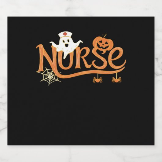 Verpleegster Halloween Schattige Ghost en Pumpkin Sparkling Wijnetiket (Enkel label)