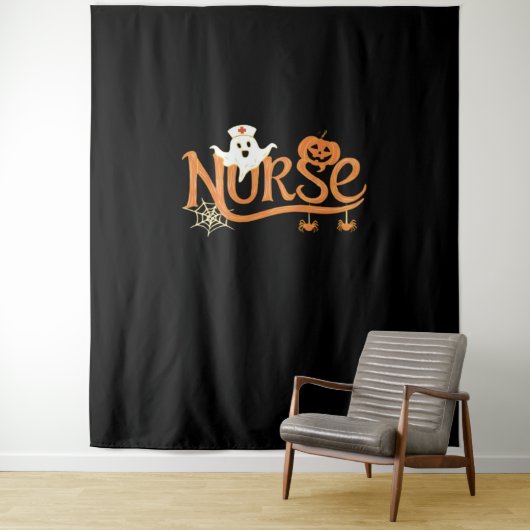 Verpleegster Halloween Schattige Ghost en Pumpkin  Wandkleed (In situ)