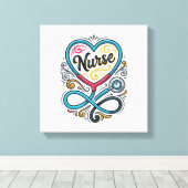 Verpleegster Hart Stethoscoop Vintage Gravure Desi Canvas Afdruk (Insitu (Houten vloer))