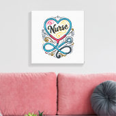 Verpleegster Hart Stethoscoop Vintage Gravure Desi Canvas Afdruk (Insitu (Woonkamer))