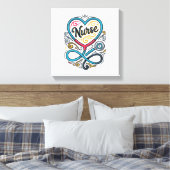 Verpleegster Hart Stethoscoop Vintage Gravure Desi Canvas Afdruk (Insitu (Slaapkamer))