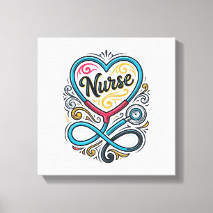 Verpleegster Hart Stethoscoop Vintage Gravure Desi Canvas Afdruk