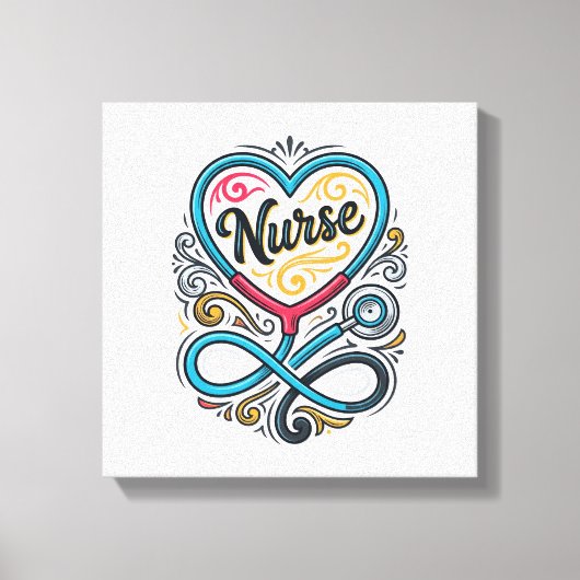 Verpleegster Hart Stethoscoop Vintage Gravure Desi Canvas Afdruk (Voorkant)