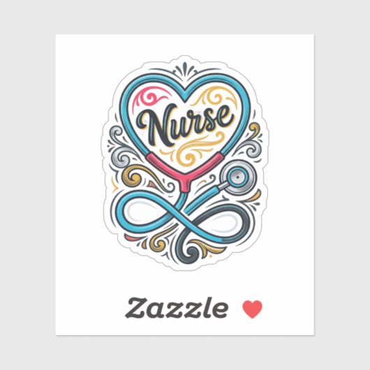 Verpleegster Hart Stethoscoop Vintage Gravure Desi Sticker (Vel)