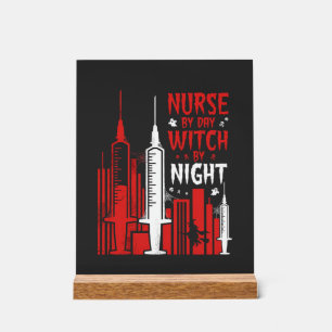 Verpleegster Heks Halloween Skyline Ontwerp_1 Acryl Bord