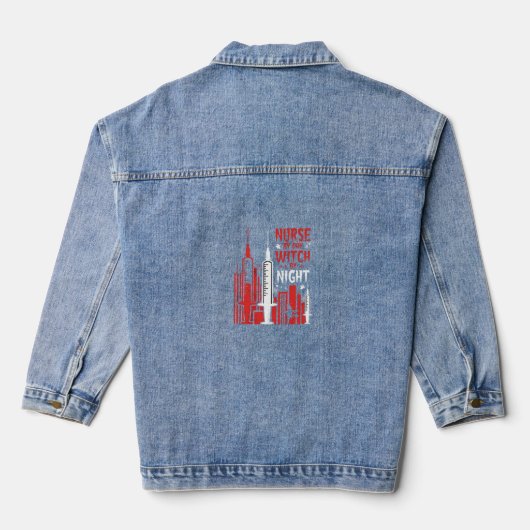 Verpleegster Heks Halloween Skyline Ontwerp_1 Denim Jacket (Achterkant)