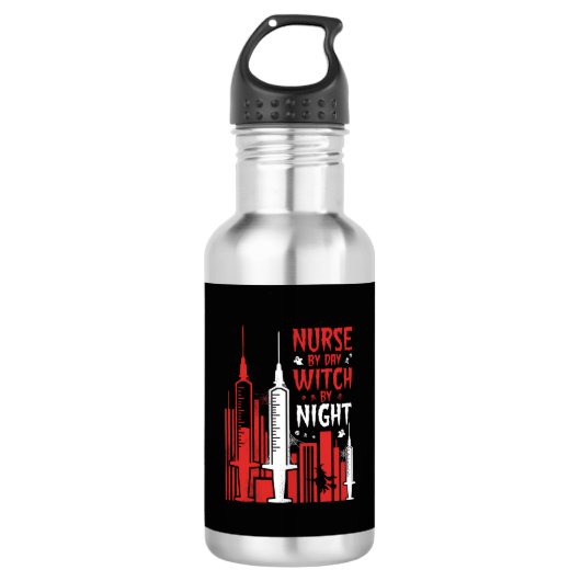 Verpleegster Heks Halloween Skyline Ontwerp_1 Waterfles (Voorkant)