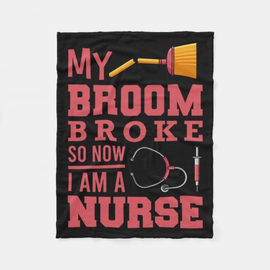 Verpleegster heksen bezem fleece deken (Voorkant)