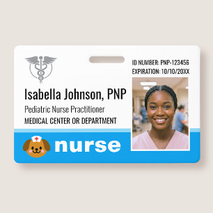 Verpleegster ID Badge Foto Logo Hond Blauw Pediatr