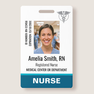 Verpleegster ID Badge Foto Logo RN Staf Modern Tea