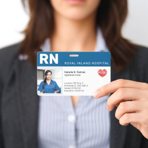 Verpleegster ID Badge Foto QR Code Modern Blauw
