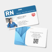 Verpleegster ID Badge Foto QR Code Modern Blauw (Voor- en achterkant)