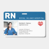Verpleegster ID Badge Foto QR Code Modern Blauw (Voorzijde)