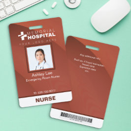 Verpleegster ID-badge met foto en barcode in roest Badge