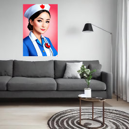 Verpleegster in wit blauw uniform | AI Art Poster