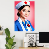 Verpleegster in wit blauw uniform | AI Art Poster (Thuiskantoor)