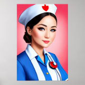Verpleegster in wit blauw uniform | AI Art Poster (Voorkant)