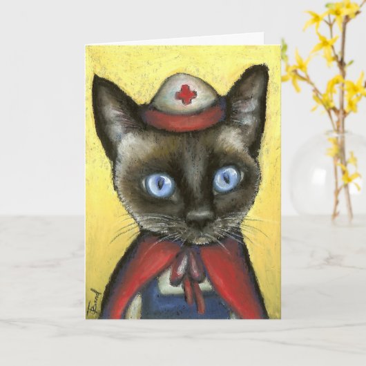 Verpleegster kat kaart (Gele Bloem)