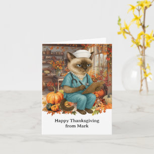 VERPLEEGSTER Kat met Bloemen Herfst Seizoen Thanks Kaart