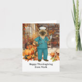 VERPLEEGSTER Kat met Bloemen Herfst Seizoen Thanks Kaart (Voorkant)