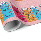 Verpleegster Katten Gift Wrap Roze Cadeaupapier (Rol Hoek)