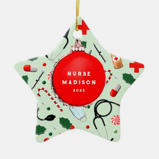 Verpleegster Kerst Collectible Keramische Ornament (Voorkant)