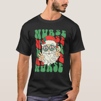 Verpleegster Kerst Retro Hippie Kerstman Familie M T-shirt