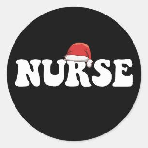 Verpleegster Kerstman Hoed Kerst Verpleging Ronde Sticker