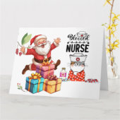 Verpleegster Kerstmis met Kerstman grappig Kaart (Gele Bloem)