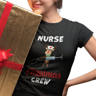 Verpleegster Kerstteam Rendier Sneeuwvlok Spuit T-shirt