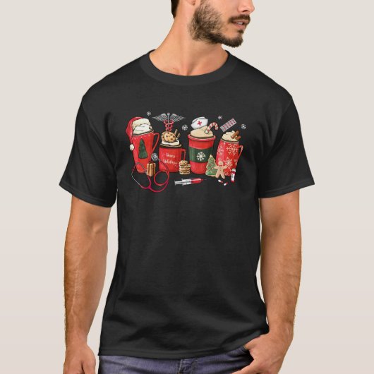 Verpleegster Koffie Latte RN Stethoscoop Kerstmis T-shirt (Voorkant)