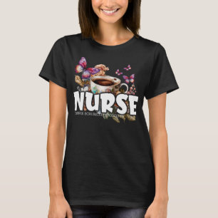 Verpleegster: Koffiekopje met Bloemen & Vlinders T-shirt