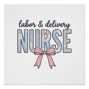 Verpleegster Labor & Delivery Bloem Boog Vintage T Perfect Poster