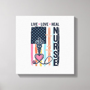 Verpleegster Leef Liefde Genees Patriottische Vint Canvas Afdruk