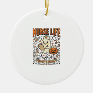 Verpleegster Leven Halloween Geest Pompoen Vintage Keramisch Ornament