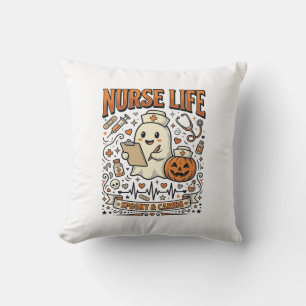 Verpleegster Leven Halloween Geest Pompoen Vintage Kussen