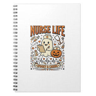 Verpleegster Leven Halloween Geest Pompoen Vintage Notitieboek