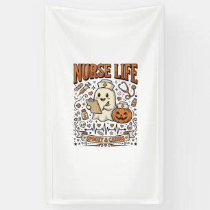 Verpleegster Leven Halloween Geest Pompoen Vintage Spandoek