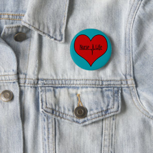 Verpleegster Leven - Rode EKG Hart op Helderblauw Ronde Button 5,7 Cm