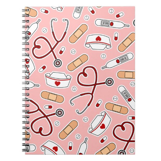 Verpleegster Liefde Print Roze Achtergrond Notitieboek (Voorkant)