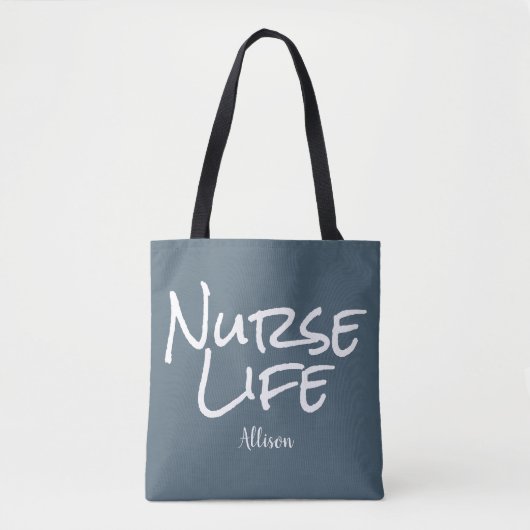 Verpleegster Life Blauw Wit Script Medisch Monogra Tote Bag (Voorkant)