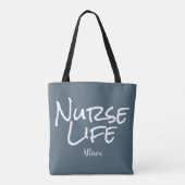 Verpleegster Life Blauw Wit Script Medisch Monogra Tote Bag (Achterkant)
