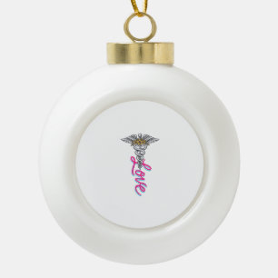 Verpleegster Love Caduceus Bloemig Medisch Vertica Keramische Bal Ornament