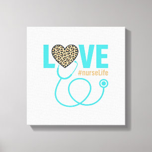 Verpleegster Love Luipaard Stethoscoop Vectorontwe Canvas Afdruk