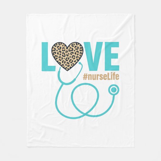 Verpleegster Love Luipaard Stethoscoop Vectorontwe Fleece Deken (Voorkant)