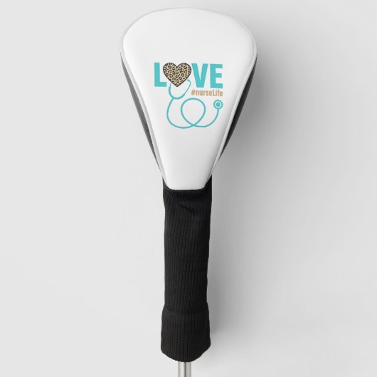 Verpleegster Love Luipaard Stethoscoop Vectorontwe Golfheadcover (Voorkant)