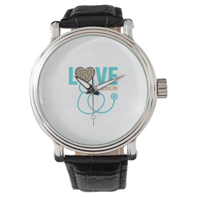 Verpleegster Love Luipaard Stethoscoop Vectorontwe Horloge (Voorkant)