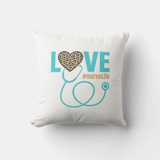 Verpleegster Love Luipaard Stethoscoop Vectorontwe Kussen (Voorkant)