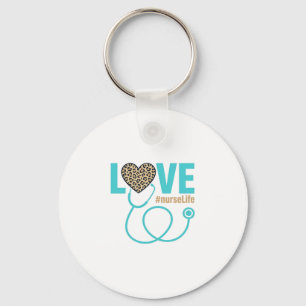 Verpleegster Love Luipaard Stethoscoop Vectorontwe Sleutelhanger