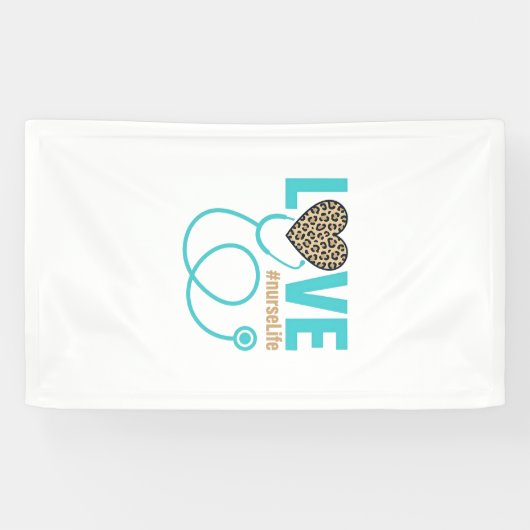 Verpleegster Love Luipaard Stethoscoop Vectorontwe Spandoek (Horizontaal)